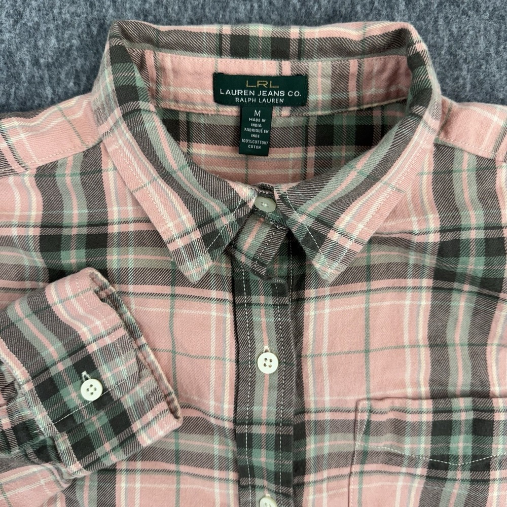 Lauren Jeans Co Plaid Flannel Shirt Pink Black Button Up Cotton M